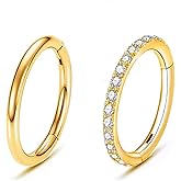 MeiziQL 16G 18G 20G CZ Nose Rings Hoop Hinged Segment Septum jewelry 316L Surgical Steel Cartilage Earrings Daith Rook Tragus Earrings Gold Silver 7mm 8mm10mm