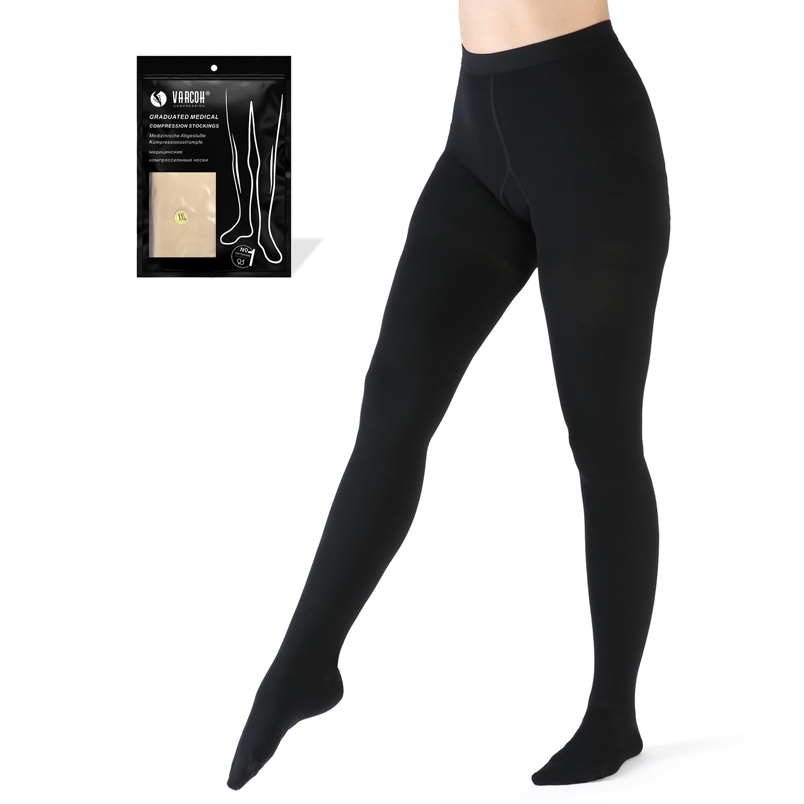 VARCOH Compression Socks for Women, Compression Tights, Compression Leggings for Women, Medical Compression Stockings Best for DVT, Pregnancy, Varicose Veins, Relief Shin Splints, Edema (Black,XL)