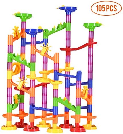 Vamslove Marble Run Sets, 105 Pieces Marble STEM Games Construction Building Blocks Marble Run Learning Educational Kids Toys for Age 4 5 6 7 + Year Old Boys Girls Birthday
