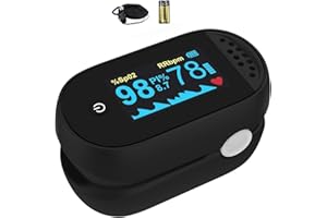 ACMC Oximeter, Features Oximeter with Alarm, Pulse Oximeter with Alarm, Fingertip Pulse Oximeter with Alarm, Pulse Oximeter, Features Alarm & OLED Large Screen & AAA Batteries & Lanyard Black