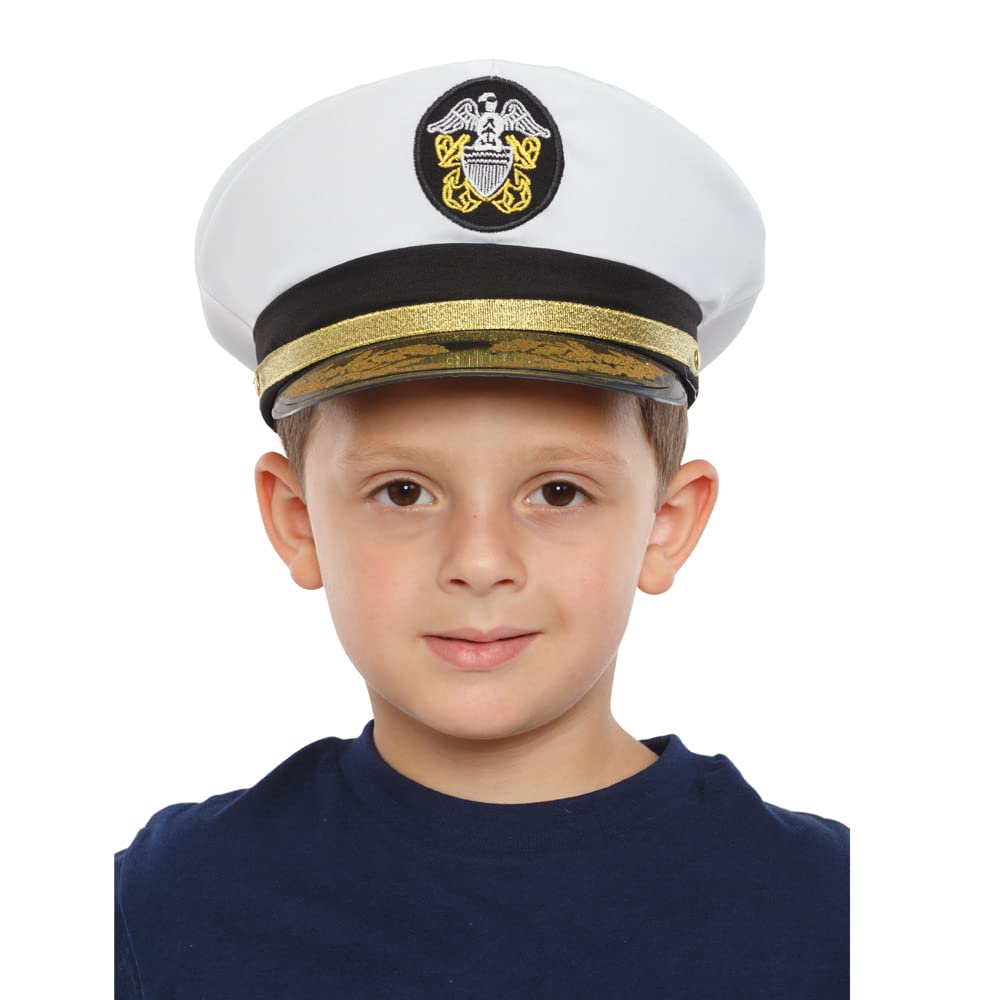 Dress Up America Kids Navy Admiral Hat - Classic Children’s Naval Costume Accessory with Embroidered Detail - Role Play & Dress-Up Fun