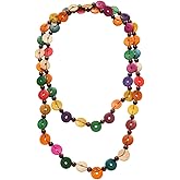 Kokoma Kokma Bohemian Colorful Wooden Beads Long Necklace for Women, Buttons Beaded Stacking Necklace Choker Boho Fashion Jewelry