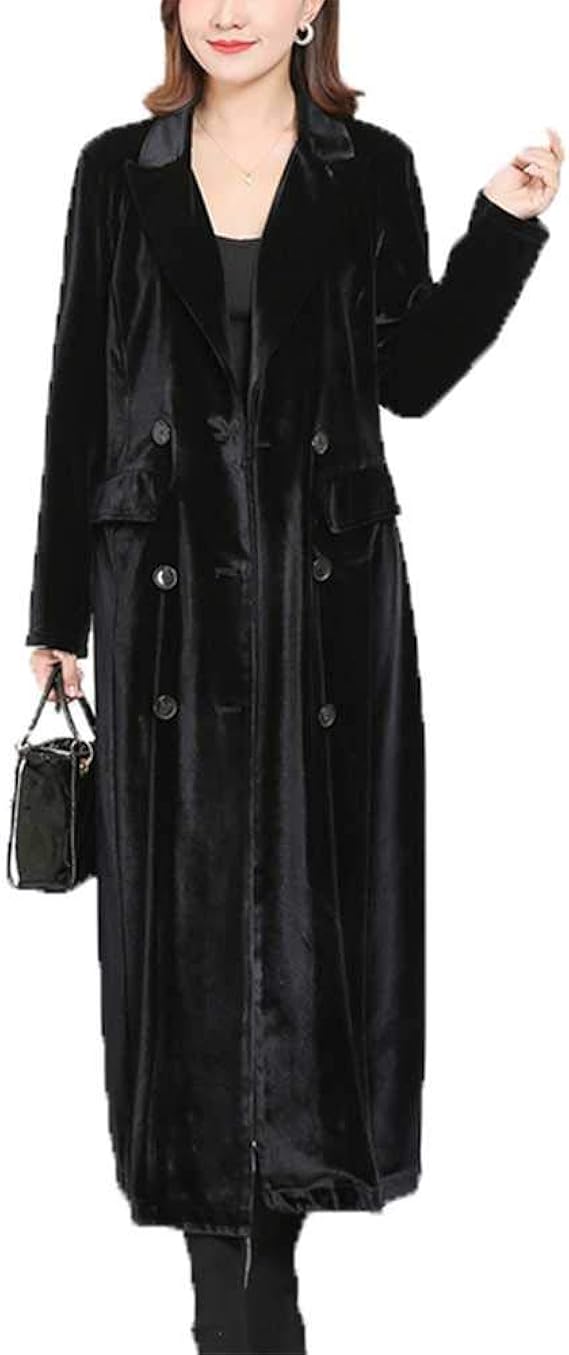 Trench Coat for Women Fall Peaked Lapel Long Overcoat British Style