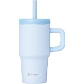 Luxgola Kids 20 oz Tumbler with Handle, Leak-Proof Screw-On Lid with Removable Silicone Straw, Spill Proof, Reusable Stainless Steel Insulated Water Bottle, Gifts for Boys and Girls, Sky Blue