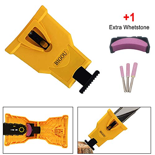 BIGOU Chainsaw Sharpener, Chainsaw Teeth Sharpener Grinding Stone Tools Sets Chainsaw Blade Sharpener Fit for 14/16/18/20 Inch Chainsaw Blade with Two Holes