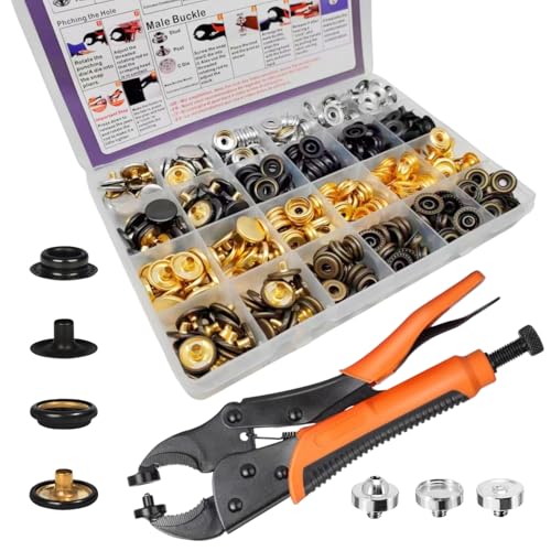 SUNOR 100 Sets Snap Buttons,Heavy Duty Snap Fasteners Kit 15mm Metal Snaps Canvas Snaps,Press Stud for Clothing Leather Boat Cover Fabric