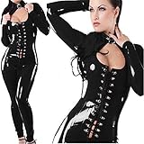 C.X Trendy Sexy Sleekly Styled Catsuit with Front Lace Opening Corset - Black - Small/Medium