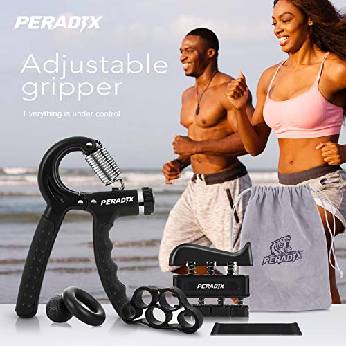 Peradix Hand Grip Strengthener Workout Kit, 6 Pack Forearm Grip Adjustable Resistance Hand Gripper, Finger Exerciser, Finger Stretcher, Grip Ring, Resistance Bands & Stress Relief Ball for Athletes