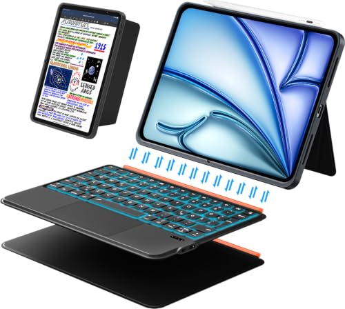 DANCESOUL Tastatur Hülle für iPad Air 11 Zoll (M4 M3 M2 2026 2025 2024), Pro 11, iPad A16 11/10, Magnetische Abnehmbare, Trackpad, Hintergrundbeleuchtung, Volls