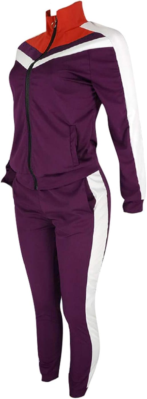 Womens Color Block Tracksuit 2 Piece Outfits, Casual Long Sleeve Full Zip Jacket and Pants Sport Set Sweatsuits at  Women’s Clothing store
