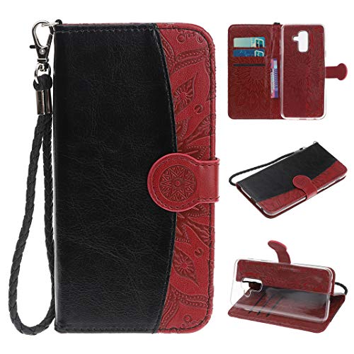 Galaxy A6 Plus 2018 Case, LolStore PU Leather Samsung Galaxy A6 Plus 2018 Wallet Case with Kickstand Card Holder ID Slot and Hand Strap Protective Cover for Samsung Galaxy A6 Plus 2018, Black & Brown