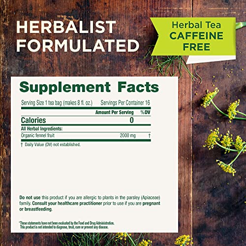 TRADITIONAL MEDICINALS TEA, ORGANIC FENNEL, PROMOTES HEALTHY DIGESTION, 16 TEA BAGS