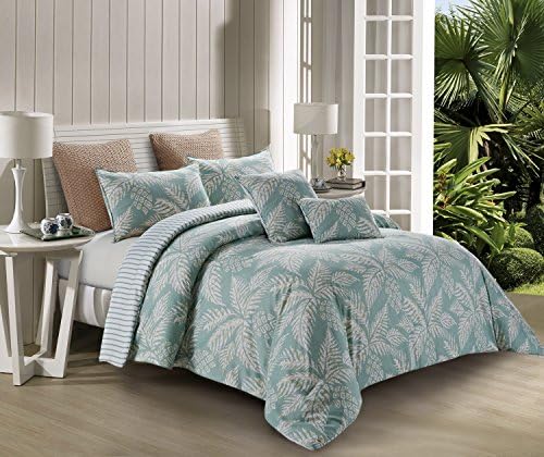 100% Polyester Tropical Palm Tree Bed Set (1 Comforter/Quilt+ 2 Shams) for Hair and Skin Hypoallergic (King Oversized- 1 Comforter/ 2 King Shams, Eau Palma (Turquoise Tropical))