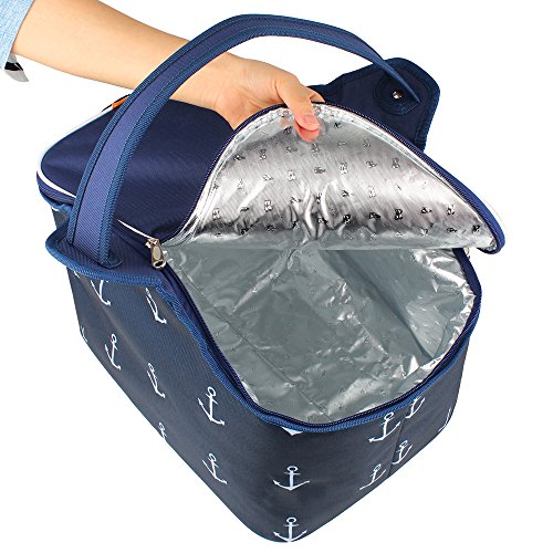 YONOVO 20L Folding Picnic Basket Large Insulated Bag Waterproof for Gathering Travel Camping BBQ (Blue-Anchor Motif) - Thumbnail 7