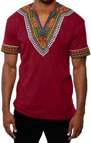 Nikuya Fashion T-Shirt Casual Tops Blouse Men's Slim Fit V Neck Printed Muscle T (M, Wine Red)