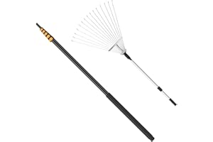 FIXM Telescoping Roof and Yard Rake 7-31 FT, Dual Use to Clean Leaves, Branches and Debris for Roofs/Lawn