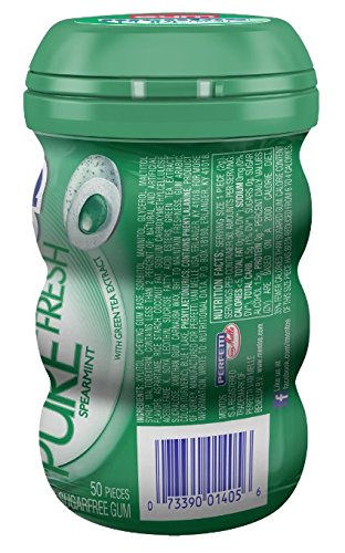 MENTOS PURE FRESH SUGAR-FREE CHEWING GUM WITH XYLITOL, SPEARMINT, 50 PIECE BOTTLE