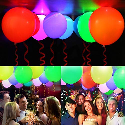50 Pack LED Light Up Balloons, Zodight 9 Colors Flashing Lights Glow Latex Balloons for Party Birthday Wedding Festival Decorations, Fillable with Helium or Air