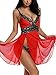 Avidlove Women V Neck Babydoll Strap Lingerie Lace Chemise Teddy Outfits (XXL, Red)