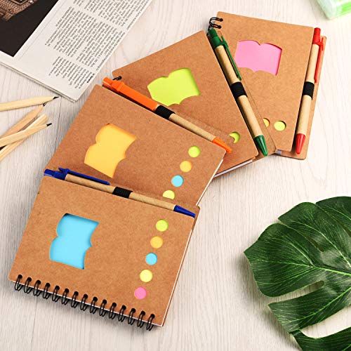 Blulu 4 Pieces Spiral Notebook 280 Sheets Lined Notepad with Sticky Notepads, Page Marker Colored Index Tabs Flags and Pen in Holder (Set 4)