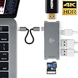 Stouch USB C HDMI HUB Adapter for MacBook Pro 2015/2016, 7 in 1 USB 3.1 USB-C to type C Charge Port ,HDMI Output, SD + MicroSD Card Reader and 2-Ports USB 3.0 Space Gray