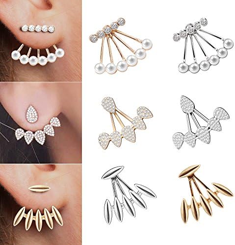 6 Pairs Ear Jacket Hollow Lotus Pearl Crystal Stud Earrings For Women Girls Simple Chic Jewelry Set