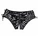 YiZYiF Women's Lace-up Crotchless Panties Faux Leather Brief Underwear Black XX-Large