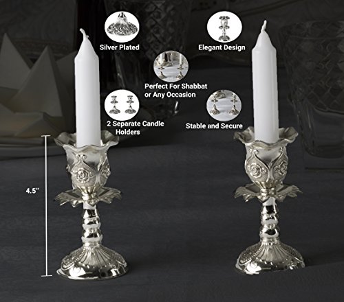 Canukah Menorah Hanukkah In Argento - Menorah Tradizionale In Metallo Placcato Argento Per Candele Ebraiche