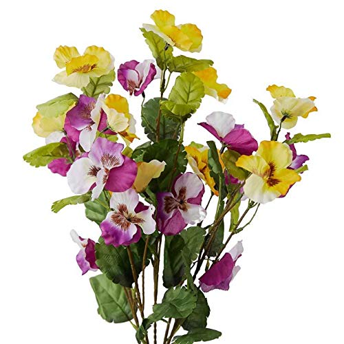 Factory Direct Craft Purple and Yellow Poly Silk Pansy Floral Bush | for Indoor Decor