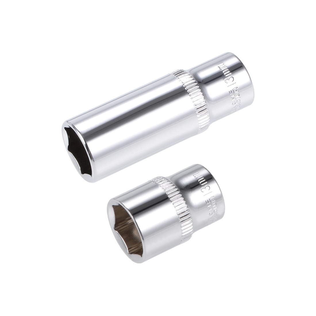 TOP-VIGOR 2Pcs 1/4-Inch Drive by 13mm Deep and Shallow Socket, Cr-V Drive Socket, 6-Point, Metric for Auto Repairing and Household
