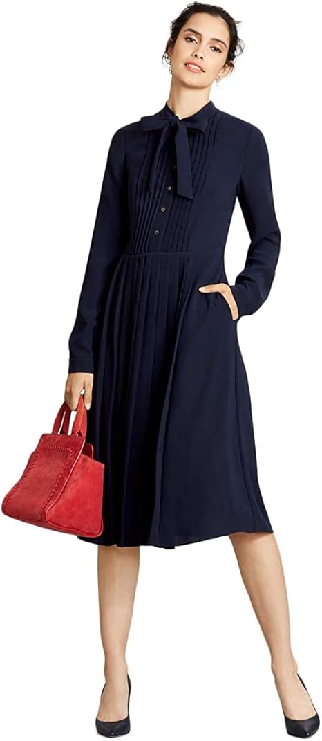 Amazon Brooks Brothers ブルックス ブラザーズ Ss ポリエステルクレープ ボウカラー プリーツシャツドレス ネイビー 2 ワンピース チュニック 通販