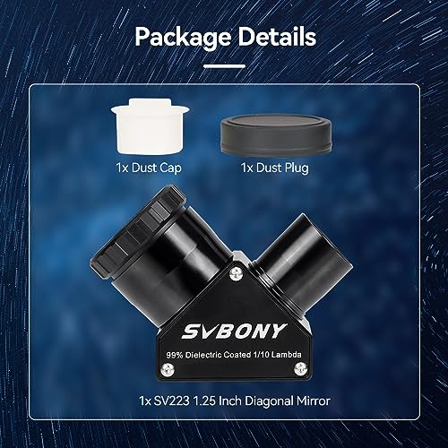 Svbony SV223 Diagonal Mirror, 90° Diagonal Adapter 1.25" Carbon Fiber Material Star Diagonal with Clicklock Locking Mechanism for Planet Observations