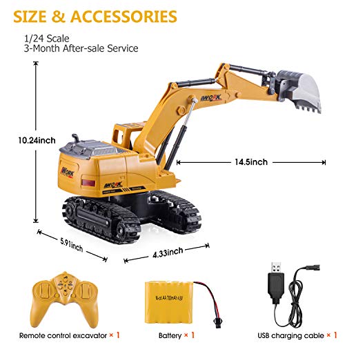 Tuptoel Remote Control Excavator Full Functional Construction Vehicle with Flashlights, 1/24