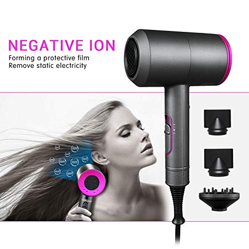 Hair Dryer, 2000W Ionic Blow Dryer Professional Hairdryer with Diffuser, 3 Temperature 2 Speed and 1 Cool Setting Hairdryer, Low Noise Fast Styling Hair Dryer for Travel Home Salon
