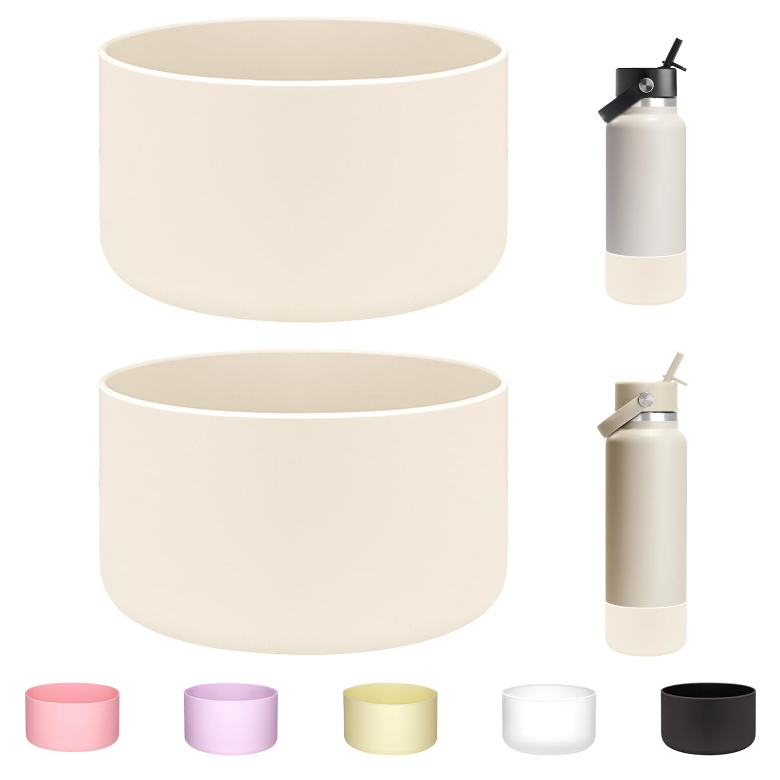 WK IEASON 2Pcs Protective Silicone Base Boot for Hydro Flask 32OZ 40OZ Wide Mouth Flask Water Bottle,Anti-Slip Silicone Sleeve Cover Bumper for Hydro Water Bottle Accessories 3.56inch Bottom Diameter
