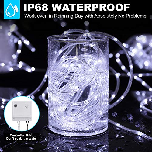 99Ft LED Rope Lights Outdoor, 500 LEDs Fairy String Lights Plug in 8 Modes, Dimmable, Super Durable, Waterproof String Lights Outdoor Indoor for Patio Wedding Christmas, 2 Remote Control (White)