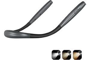 TSINGREE Upgraded LED Neck Reading Light, Book Light, Rechargeable, 3 Colors & 3 Brightness Adjustable, Auto-Off Timer, Neck Light for Reading in Bed, Long Lasting, Perfect for Repairing, Knitting.