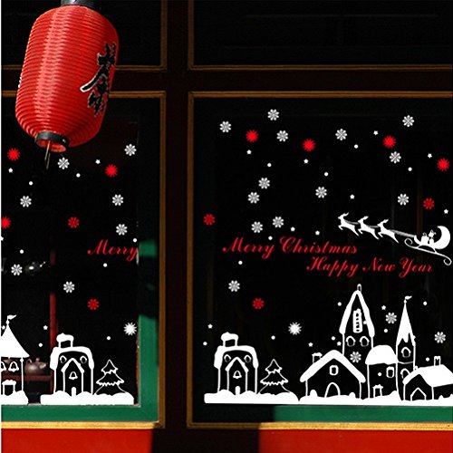 TOTOMO Christmas Window Decorations Decals - Winter Holiday Clings Stickers Snowflakes Snow Christmas Town W301 - Thumbnail 4