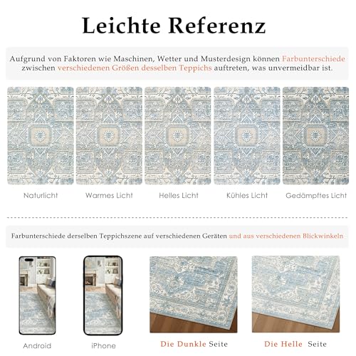 PureCozy Vintage Azul Alfombra Salon 160x230cm Habitacion Antideslizante Lavables en Lavadora Carpets Alfombras Tapete Sala Comedor Dormitorio Cocina Carpet Pelo Corto Rug Grande Rugs