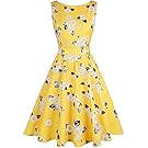 OWIN Women's 1950s Vintage Floral Swing Party Cocktail Dress With Butterfly Pattern (XXL, Yellow&White)