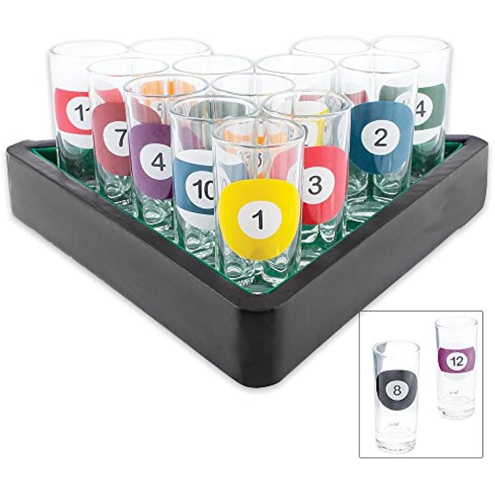 16Piece Billiards Themed Novelty Shot Glass Bar Set With Serving Tray Glasses eBay