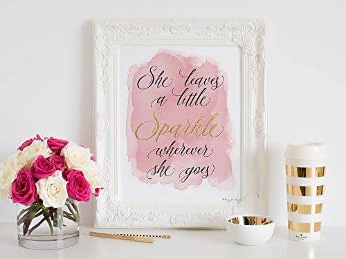 She leaves a little sparkle wherever she goes by Penny Jane Design, Pink and Gold Watercolor Print, Home Decor, Nursery Wall, Office Space, Inspirational Quotes