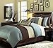 Chezmoi Collection 8-Piece Luxury Stripe Duvet Cover Set, Blue/Beige/Brown, King