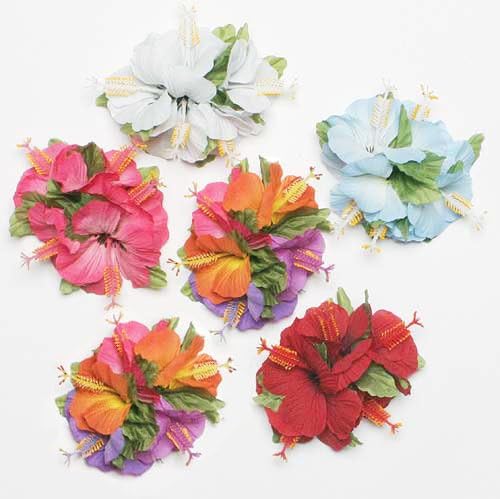 Tutu Hair Clip, Small Hibiscus X 5, Assorted (Pack of 6)