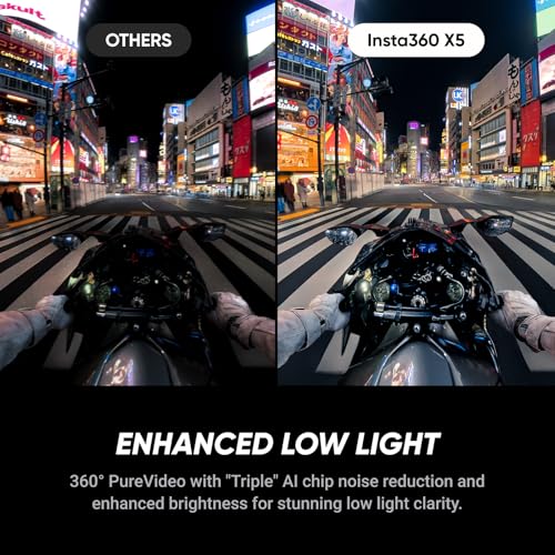 Insta360 X5 Motorcycle Bundle, Waterproof 8K 360° Action Cam, Robust Interchangeable Lenses, 3H Battery, Clear Sound, Stabilization, Invisible Selfie Stick Effect, Great in Low Light