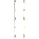 Ettika Gold Earrings. Pearl Earrings For Women. Freshwater Pearl and Crystal Linear 18k Gold Plated Dangle Earrings. Birthday Gifts For Women