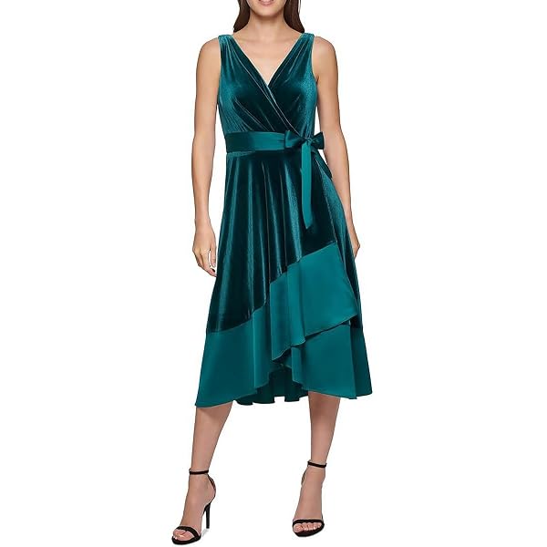 DKNY Womens Velvet Midi Wrap Dress Green 12 at Amazon Women's Clothing store