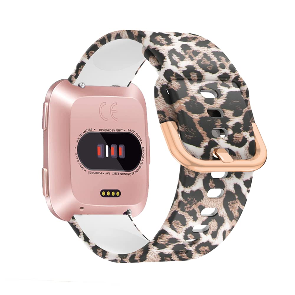 SeNool Strap Compatible with Fitbit Versa 2 / Fitbit Versa Lite/Fitbit Versa, [Silicone Bracelet], Pattern Printed Replacement Band for Fitbit Versa 2 / Versa Lite/Versa - Leopard