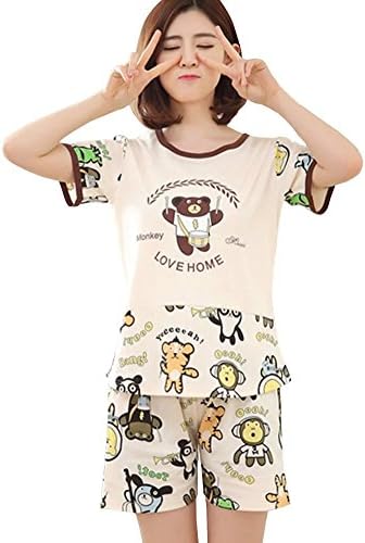 Tufu Women's Cute Cartoon Short Sleeve Top And Shorts Comfortable Pajamas PJ Set