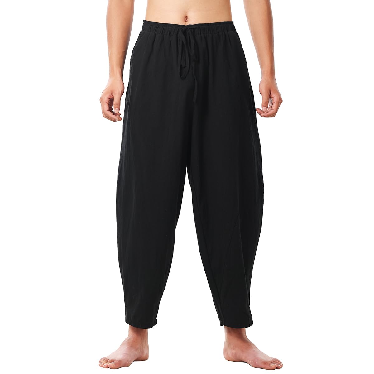 BPURB Men's Cotton Casual Harem Pants Yoga Baggy Elastic Drawstring Waist Hippie Pants Trousers with Pocket(Black, XXL) — image 1